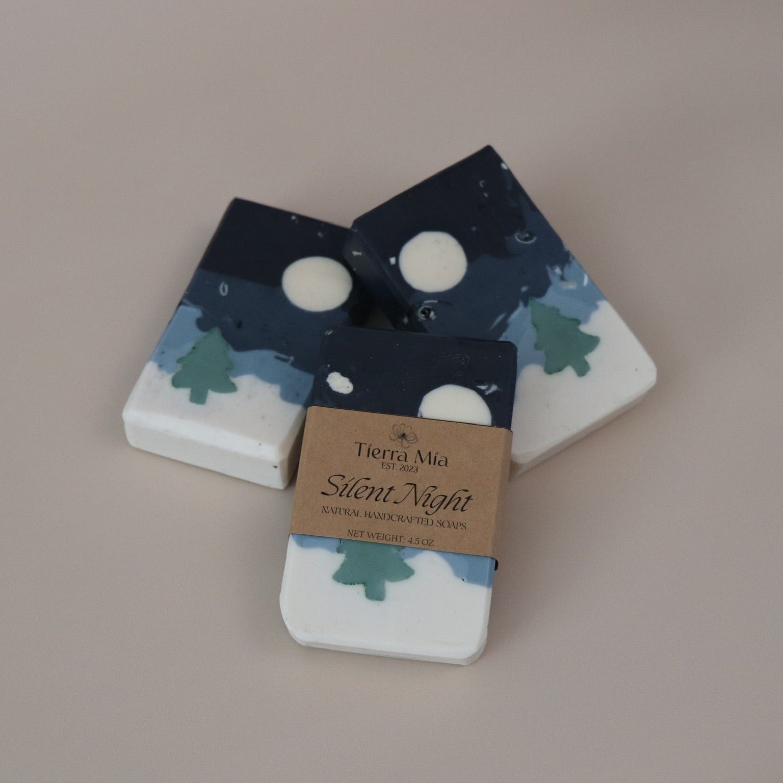 Two decorative coasters with a night sky design on a beige surface