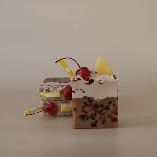 Three piña colada inspired soap bars